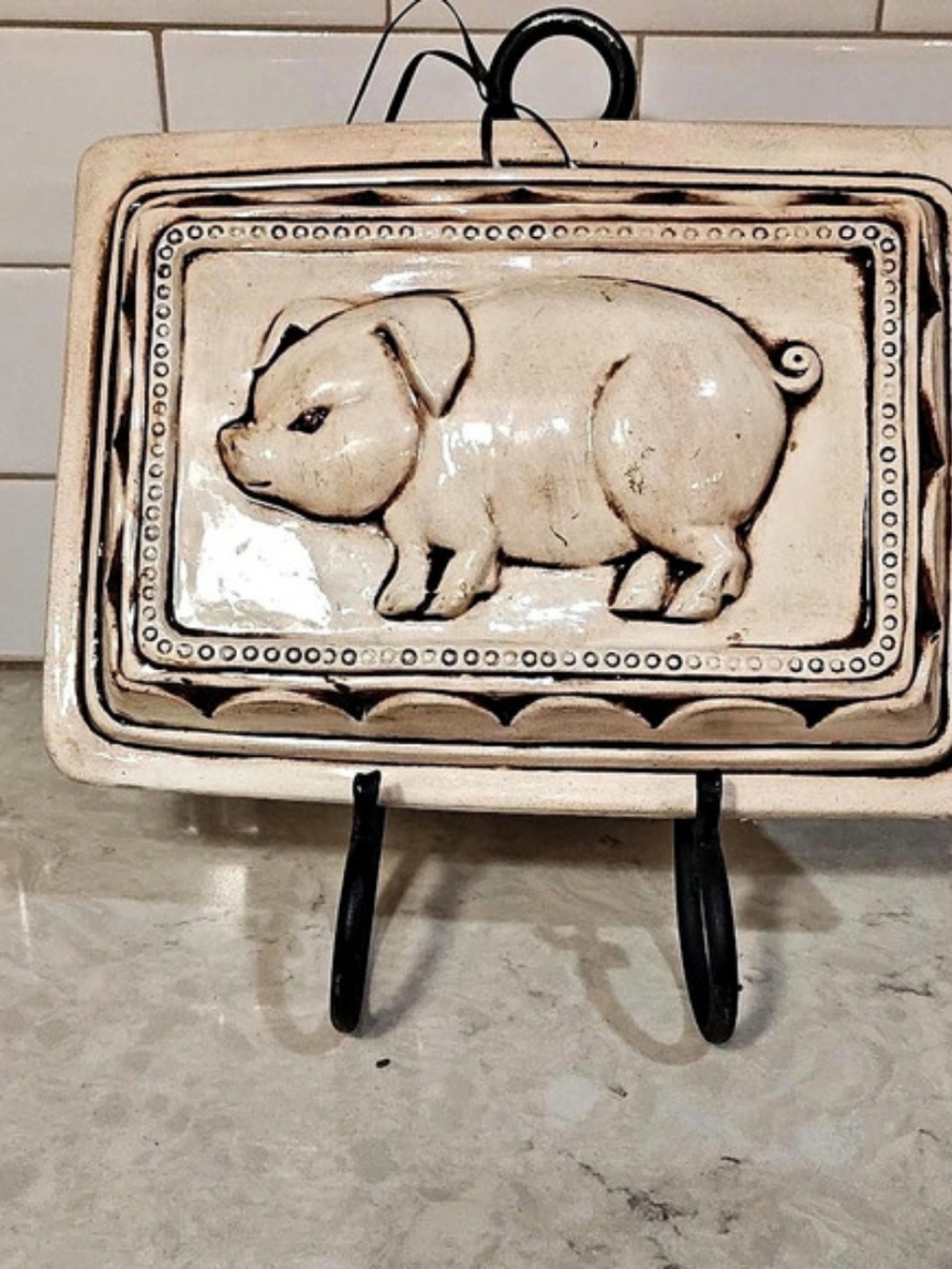 Ceramic Pig Wall Plaque Cream & Black Decor